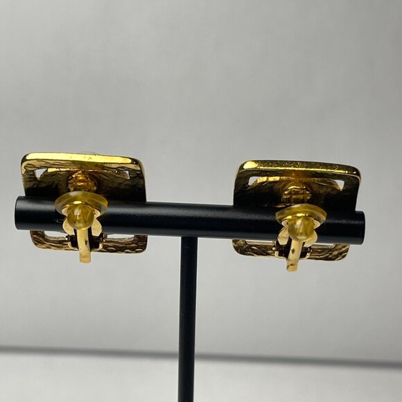 Chanel Vintage 24K Gold Plated and Silver Square Bead Clip-On Earrings- Preowned - Picture 4 of 12